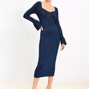 LOFT Ribbed Trumpet Sleeve Midi Sweater Dress